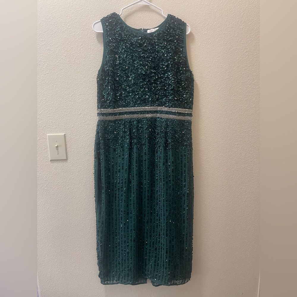 Mac Duggal Teal Embellished Midi Dress